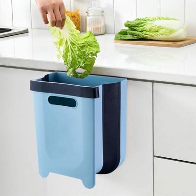 China Viable Small Collapsible Trash Can For Kitchen Drawer Wall Waste Bin Bedroom Car 2.4 Gallon (Light Blue) for sale