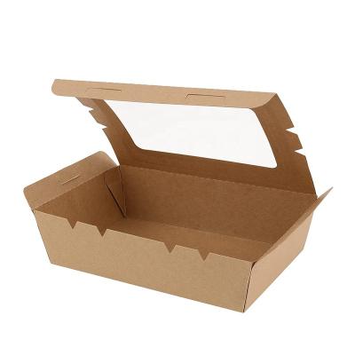 China Recyclable Custom Printed Disposable Food Packaging Container Wrapping Paper Lunch Bento Sushi Salad Takeout Boxes With Window for sale