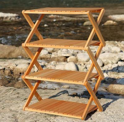 China Outdoor Equipment Raising Folding Camping Wooden Rack Shelf Kitchen Wooden Shelves for sale