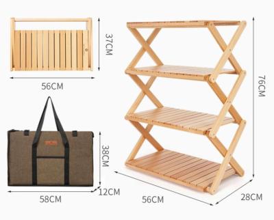 China Outdoor Equipment Increasing Hot Sale Natural Portable Folding Camping Shelf New Products Outdoor Furniture Beech Wood 4 Tier for sale