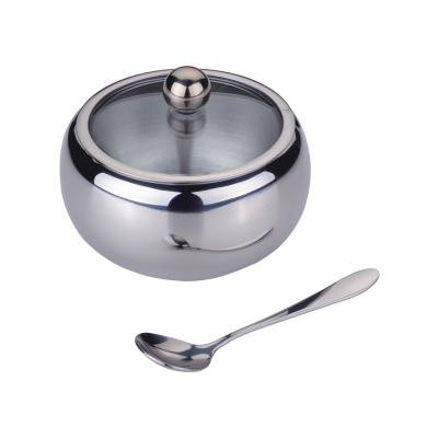 China Sustainable Stainless Steel Sugar Bowl with Spoon for sale