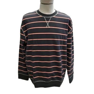 China Breathable Vintage Style Garment Wash Drop Shoulder Loose Fit Striped Mens Crewneck Sweatshirt for sale