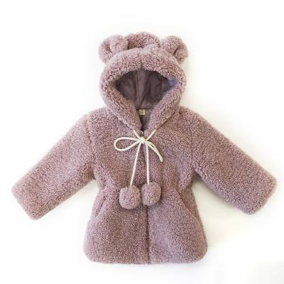 China New design polyester ball sherpa custom girls hoodies children kid coat breathable winter wholesale purple coat for sale