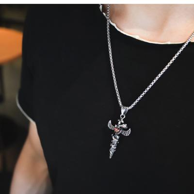 China New Jessy Fashion 2021 Designer Jewelry Stainless Steel Diamond Snake Cross Necklace For Man for sale