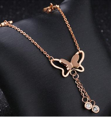 China Jessy Jewelry Designer Stainless Steel Statement Diamond Anklet Wholesale Butterfly CLASSIC Charm Bracelet For Women for sale