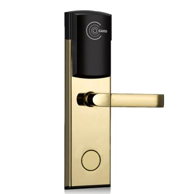 China Stainless steel with surface treatment T57 plating card rfid keyless door handle smart electronic hotel lock system with software for sale