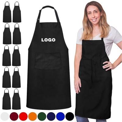 China Wholesale Custom Aprons Eco-Friendly/Durable/Washable Logo Black Cotton Polyester Waterproof Chef Bbq Cooking Cleaning Bib Aprons For Cafe Restaurants Kitchen Apron for sale