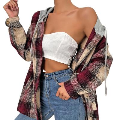 China OEM 2022 Autumn Winter Women Luxury Factory Hoodie Plaid Coat Breathable Casual Fashion Wholesale Long Sleeve Jacket Long Sleeve for sale