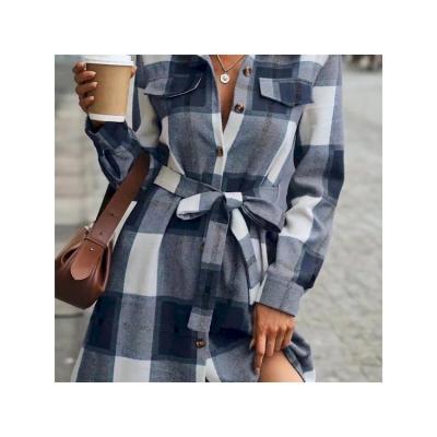 China 2022 Hot Sale Customized Winter Plaid Coat Women's Elegant Jacket Slim Waistband Trench Coat Breathable Style for sale