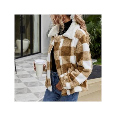 China 2022 Viable Hot Selling Trend Women's Plaid Flannel Jacket Fashionable Zipper Fleece Jacket For Winter Warm Clothing for sale