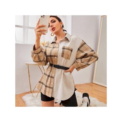 China 2022 Hot Sale Customized Temperament Women's Casual Shirt Plaid Fashion Shirt Button Lapel Breathable Long Sleeves for sale