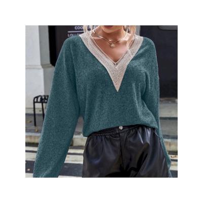 China 2022 Hot Selling Fashion V-Neckline Breathable Long Sleeves Lace Up Casual Long Sleeve Chiffon Top Loose Top Suitable For European And American Women for sale