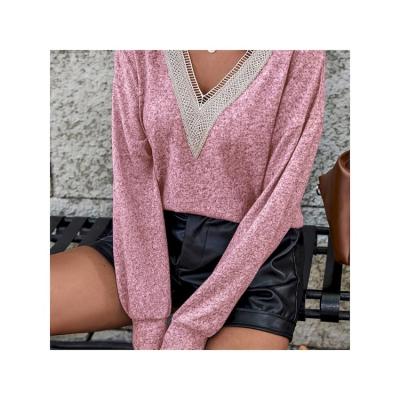 China 2022 Breathable Autumn European And American Style Hot Selling Lace Up Casual Long Sleeve Tops Off The Shoulder Women Knit T-shirt for sale