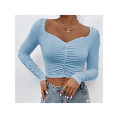 China Hot spring and autumn style simple sexy v-neckline breathable strapless T-shirt breathable Selling European And American for sale