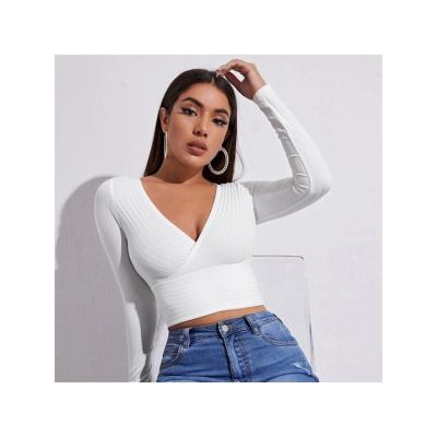 China Anti-wrinkle 2022 Autumn V-Neck Fashion Trend Short Sleeve Hot Women's Top Short Sleeve Cotton Shirt Sexy Top T-shirt for sale