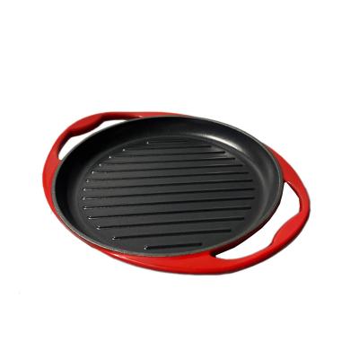 China Sustainable Cast Iron Enamel Grill Steak Grill Plate Barbecue Square Frying Pan for sale