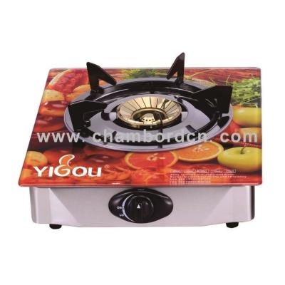 China 3D Car Glass Single Gas Stove With Brass Burner And S.S. Frame Exterior And Interior Use for sale