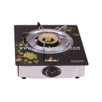 China 2D Car Factory Glass Single Gas Cooker With S.S. Brass Burner And Frame Brass Exterior And Interior Use for sale