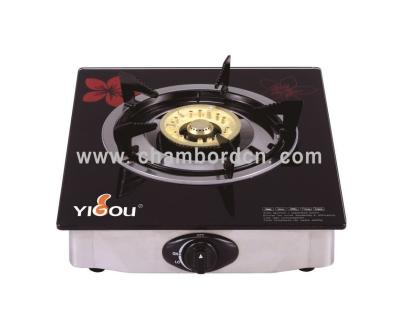 China Car Factory Glass Single Gas Cooker With Brass Burner And S.S. Frame Exterior And Interior Use for sale