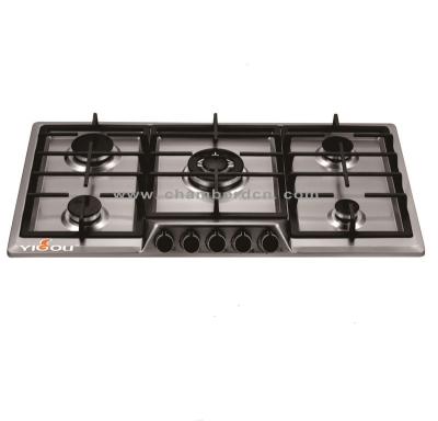 China Hotel Stainless Steel 5 Burner Gas Cooker Stove Built - In Type With Aluminum Gas Safety System for sale