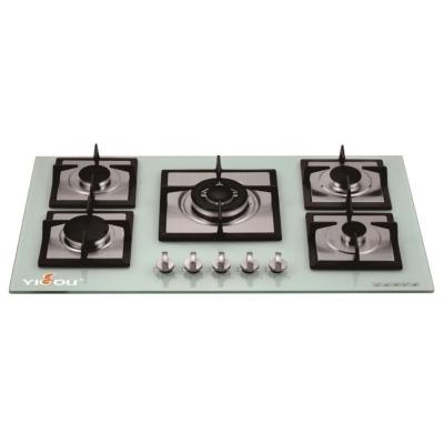 China Hotel 5 Burner Glass Gas Stove Built - In Type With Aluminum Gas Safety System for sale