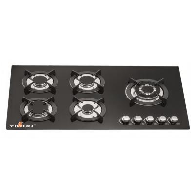 China Hotel Glass 5 Burner Gas Hob Built - In Type With Aluminum Gas Safety System for sale