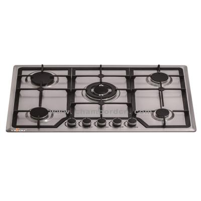 China Hotel Stainless Steel Built-in 5 Burner Gas Hob With Aluminum Gas Safety System for sale