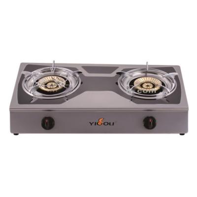 China Double Car Burner Cooktop Gas Hob with Brass Burner and Black Painted Steel Frame for sale