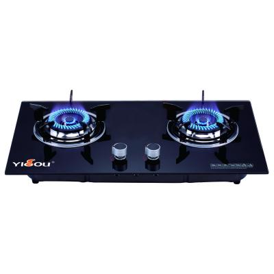 China Hotel 3 Burner Gas Stove Tempered Glass 7mm Cast Iron Built-in Burner Gas Hob for sale