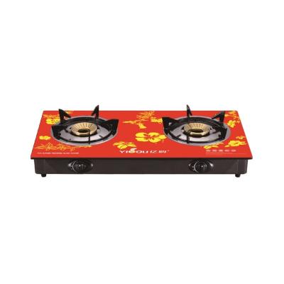 China Hotel Table Gas Cooker With 2 Burner And Heat Proof Brass Tempered Glass for sale