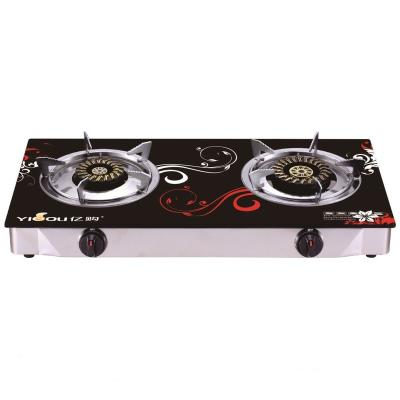 China Hotel Table Gas Stove With 2 Burner And Heat Proof Brass Tempered Glass for sale