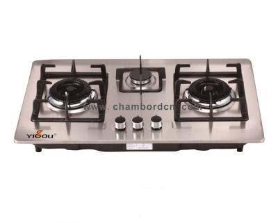 China Hotel Manufacturer Gas Stove 3 Burner Stainless Steel Built-In Installation With Black Painted Shell for sale