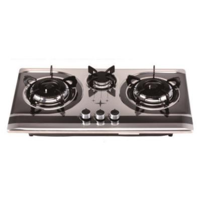 China Hotel Stainless Steel Gas Stove 3 Burner Built-In Installation With Black Painted Shell for sale