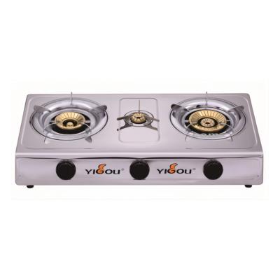 China Car Stainless Steel 3 Burner Cooktop Gas Stove with Brass Burner and Black Painted Steel Frame for sale