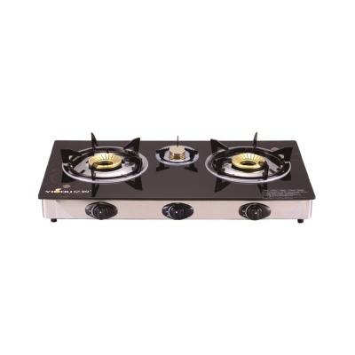 China Hotel Factory 3 Burner Gas Stove With Top And Stainless Steel 2D Glass Frame for sale