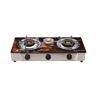 China Wholesale Hotel Factory 3D Glass 3 Burner Gas Stove with Stainless Steel Frame for sale