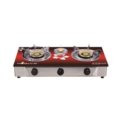 China Hotel factory wholesaleTempered glass 3 burner gas stove with stainless steel frame for sale