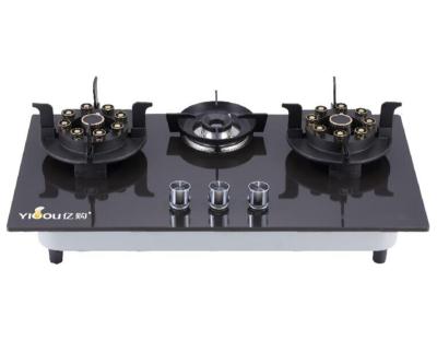 China Hotel Factory 3 Burner Tempered Glass 8mm Foldable Gas Hob Foldable Gas Stove Built-in Gas Stove for sale