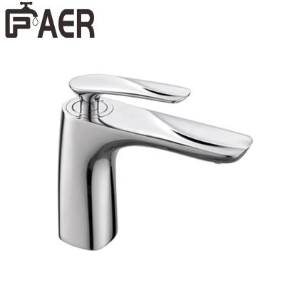 China Modern Minimalist Brass Brushed Chrome Single Hole Water Mixer Basin Faucet Hot-Cold For Bathroom for sale