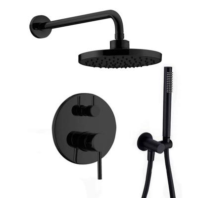 China Without Slide Bar Brass Double Handle Outdoor Black Hidden Thermostatic Bath Shower Faucet for sale