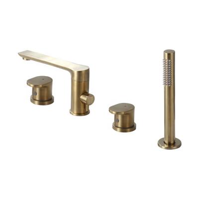 China Modern Luxury Gold Brass Body Double Valve Hand Shower Water Mixer Tap Zinc Alloy Faucets For Bathtub Basin for sale