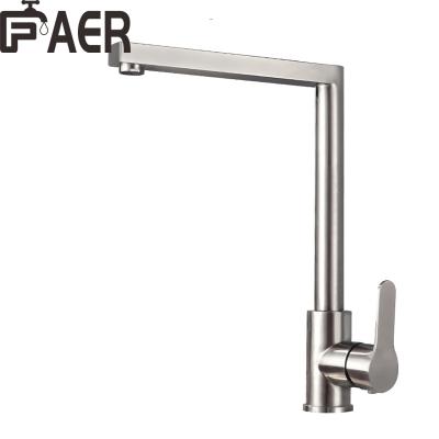 China Metered Faucets Adjust Style 304 Stainless Steel Single Lever Brush Chrome Hot Cold Restaurant Kitchen Faucet for sale