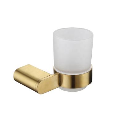 China Modern Creative Good Quality Brushed Gold Bathroom Toothbrush Wall Mounted Brass Cup Holder for sale