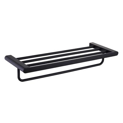 China Modern Matte Black Brass Towel Rack Double Layers Wall Mounted Towel Rail for sale