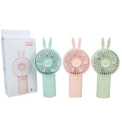 China Mini Rabbit Plastic Handheld Fan Home Office USB Charging Fan With Desktop Base Rechargeable Air Conditioner For Student for sale