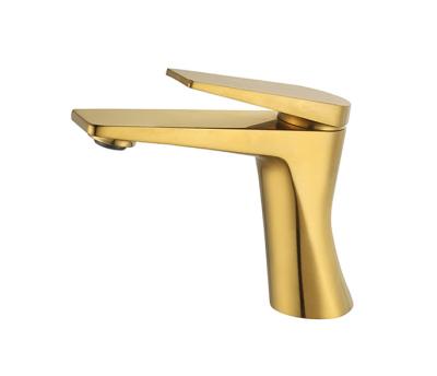 China Single Lever Basin Mixer Faucet Bathroom Brushed Gold Brass Hot And Cold Water OEM for sale