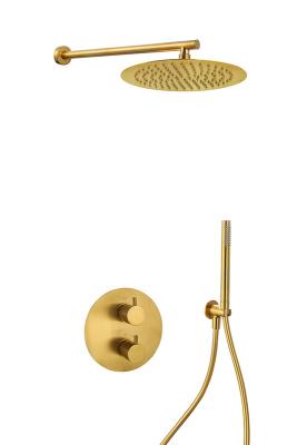 China Concealed In Wall Thermostatic Bath Mixer Tap Brushed Golden Brass OEM Round Classical for sale