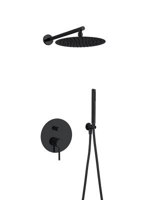 中国 Classical Matt Black In Wall Shower Faucet Rainshower Concealed In Wall Brass Annular Knurl Handle 販売のため