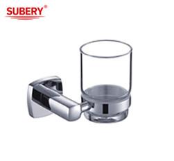 China Single Tumbler Holder Brass Glass Bathroom OEM Brass Base Square With Curve Design for sale