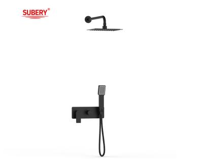 Κίνα Single Lever Concealed In-Wall Bath Or Shower Mixer With Diverter Rainshower Handshower Bath Matt Black Brass Tap Faucet προς πώληση